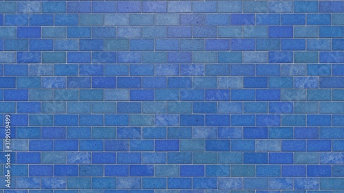 Background texture of rectangular shaped blue tiles.