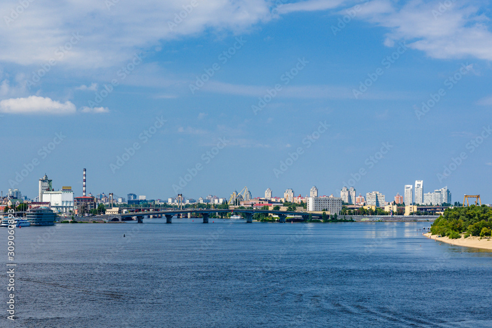 View on a river Dnieper and residential districts in Kiev, Ukraine View on a river Dnieper and residential districts in Kiev, Ukraine