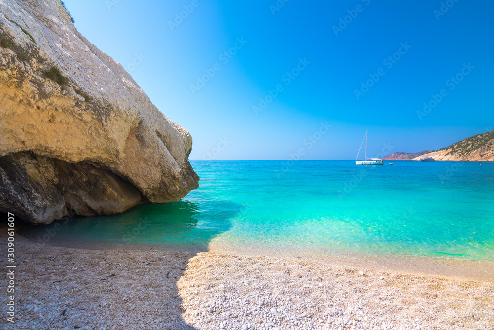 Famous Myrtos beach in Kefalonia island, Greece.