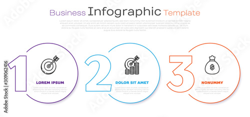 Set line Target, Target with coin symbol and Money bag. Business infographic template. Vector