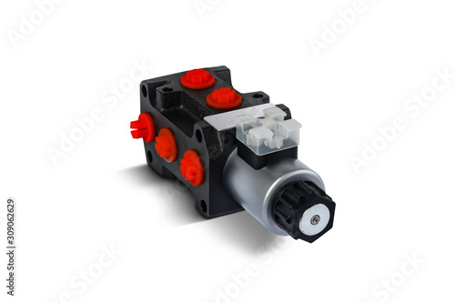 Electric Hydraulic distributor of the tractor on isolated white background with shadow  © stockcrafter