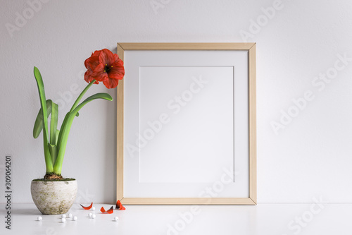 mockup frame with red flower photo