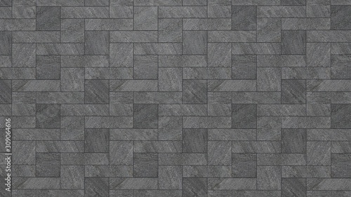 Background texture of rectangular and square shaped gray tiles.