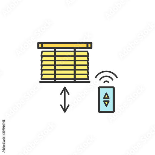 Motorized blinds with with remote controller thin line icons
