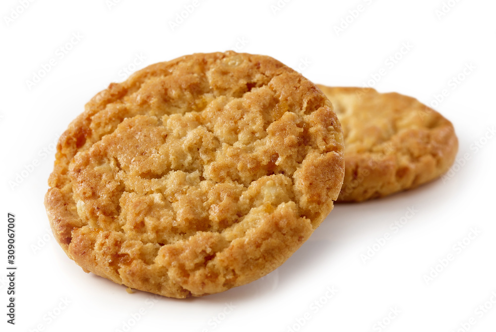 two cookies on white background two cookies on white background