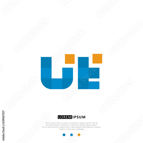 UE U E Logo Monogram with Blue and yellow Colors. modern letter logo design