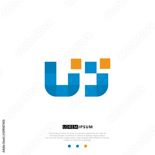 UJ U J Logo Monogram with Blue and yellow Colors. modern letter logo design