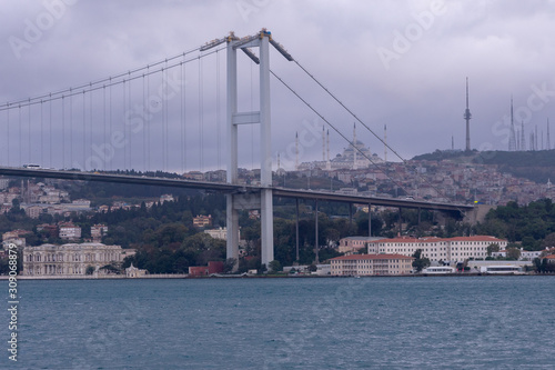 Fatih Sultan Mehmet Bridge over Bosporus in cloudy day Strait, Istanbul, Turkey © NIPATHORN