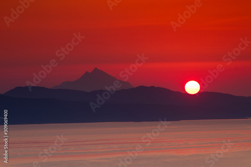 Wallpaper Mural red sunrise near Mount Athos, Greece Torontodigital.ca