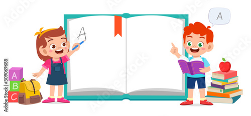 happy cute kid boy learning in school