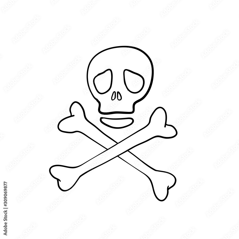 hand drawn doodle warning sign skull and bones illustration vector icon isolated on white background. hand drawn doodle warning sign skull and bones illustration vector icon isolated on white background.