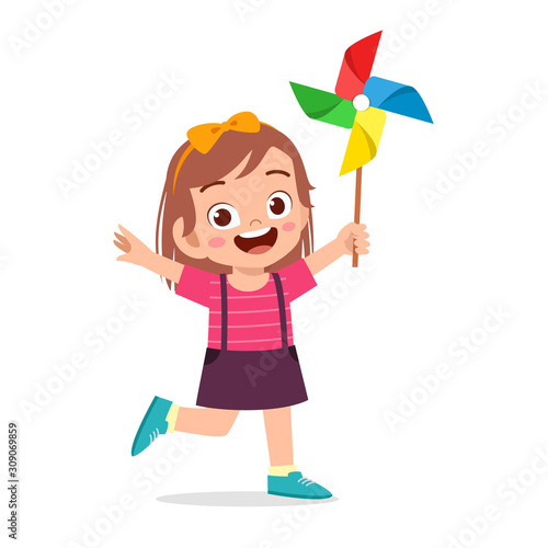 happy cute kid girl smile holding toy