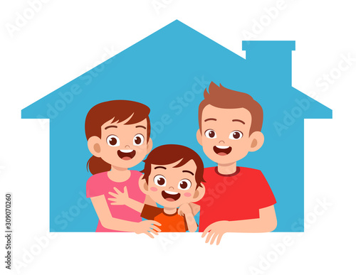 happy cute kid boy with parent together