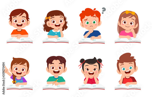 happy cute kids boy and girl study set
