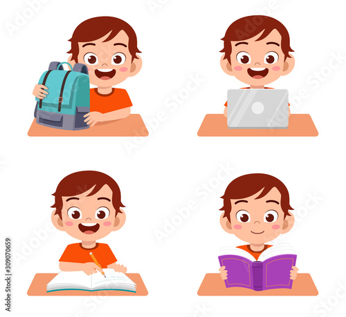 happy cute kids boy and girl study set