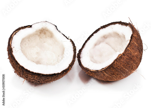 Pieces of coconut isolated on a white background
