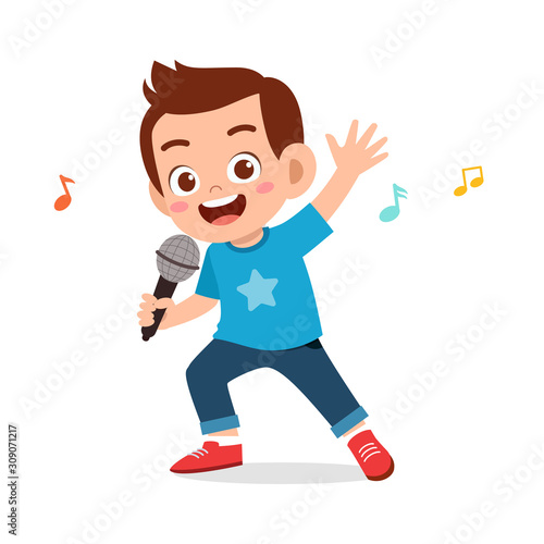 happy cute kid boy sing a song