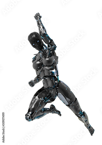 cyborg female comic fighter in a white background