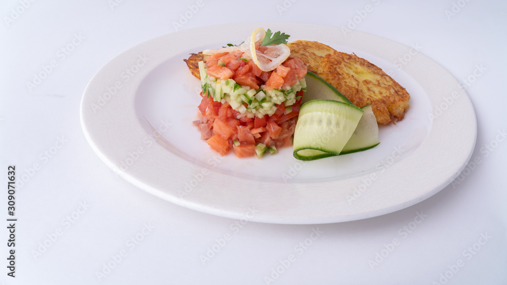 Hash browns with Tartare sauce from a trout Hash browns with Tartare sauce from a trout