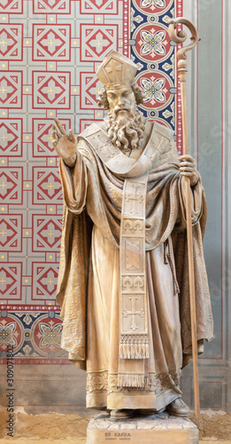 PRAGUE, CZECH REPUBLIC - OCTOBER 17, 2018: The carved statue of Saint Methodius in church Svatého Cyrila Metodeje by Bretislav Kafka (1891 - 1967). photo