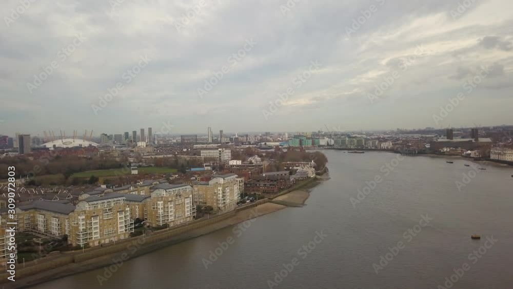 Aerial view of London city and Millennium Dome. UK Aerial view of London city and Millennium Dome. UK