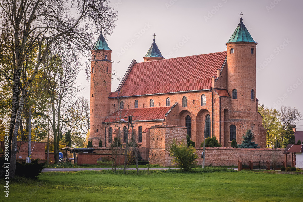 Side view of St John the Baptist Roman Catholic fortified church in Brochow village in Sochaczew County near Warsaw city, Poland