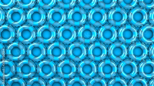 Blue swim rings on blue background.3D render illustration.