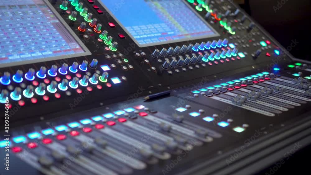 Audio mixer console for mixing sound on a concert Audio mixer console for mixing sound on a concert