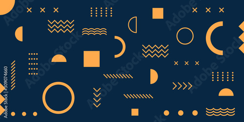 Memphis Simple Blue Abstract Circle Line Rectangle Box Arrow Cross Mountain River Pie Egypt Basic Shape Background For shirt