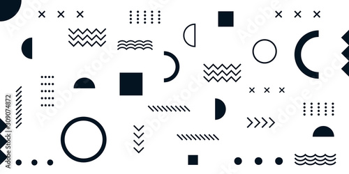 Memphis Simple Blue Abstract Circle Line Rectangle Box Arrow Cross Mountain River Pie Egypt Basic Shape Background For shirt