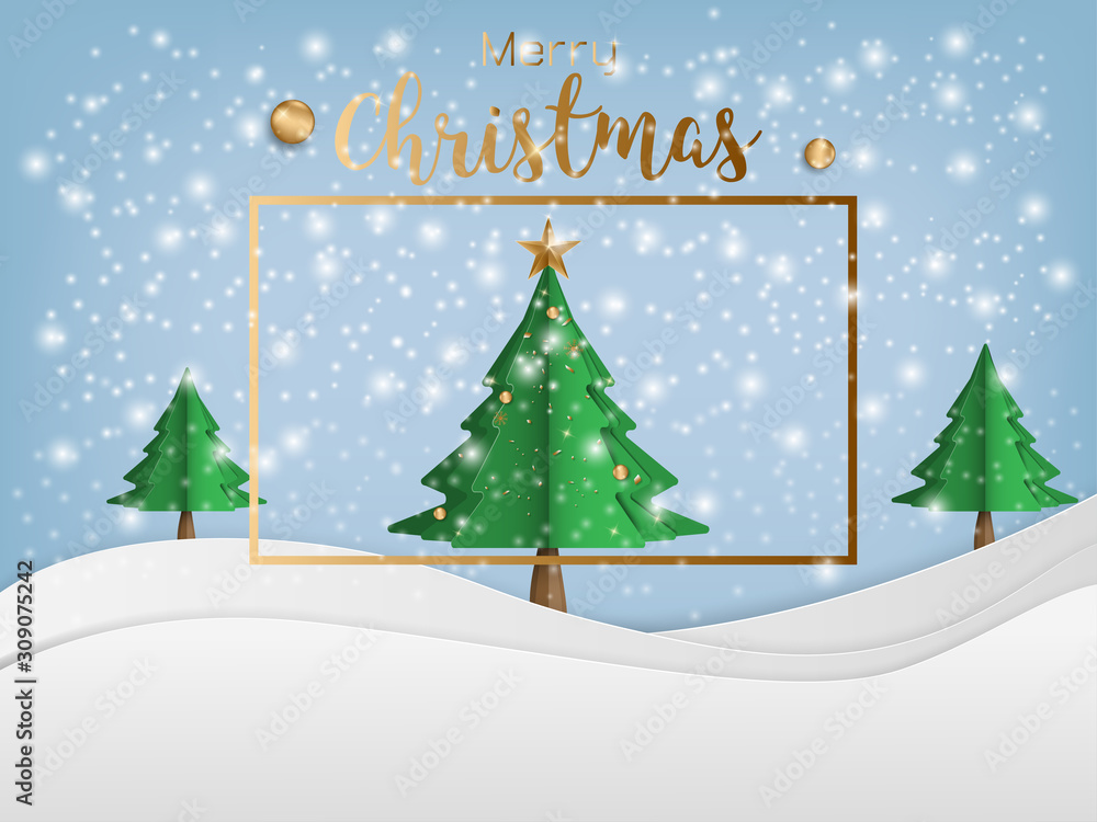 vector merry christmas and winter season with  landscape and snow