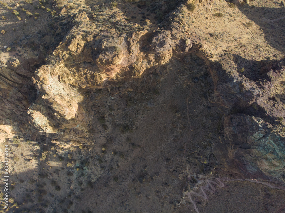 Desert with rocks, top view, texture with space