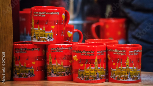 Photography Festive cityscape - view of the Christmas glass mugs closeup on the Vienna Chris
