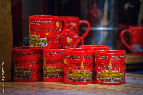 Photography Festive cityscape - view of the Christmas glass mugs closeup on the Vienna Chris