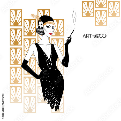 Woman in art deco style.