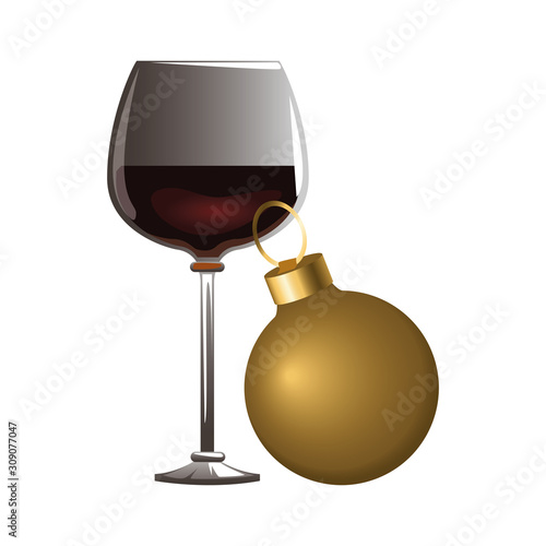 wine glass and christmas ball