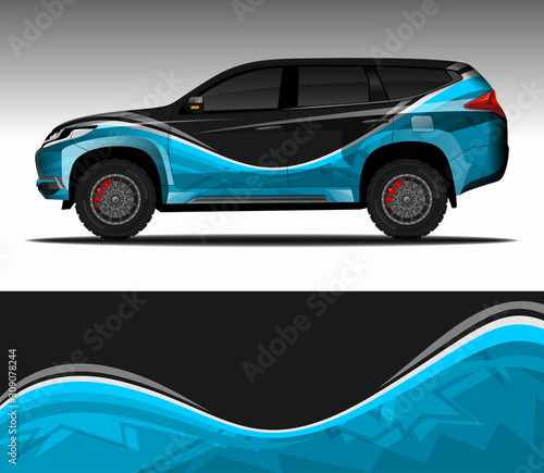 Car wrap decal design vector,  livery race rally car vehicle sticker. 4x4 Suv