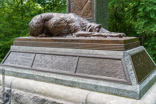 A close up view of and Irish Wolfhound at the New York Infantry Irish Brigade Monument at Gettysburg National Historic Park in Gettysburg, Pennsylvania. photo