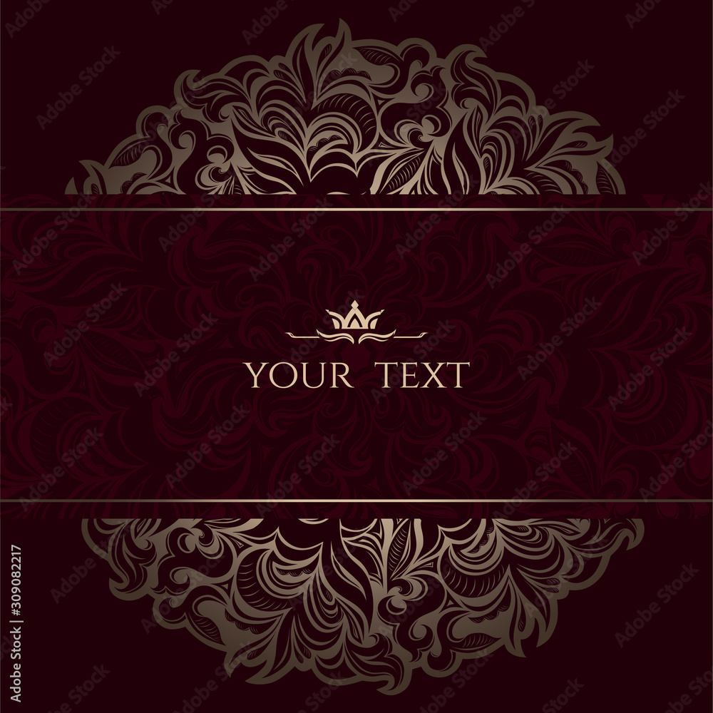 Mandala Luxury Background, ornament template for wedding invitation, book cover, flyer, menu, brochure, postcard, background, wallpaper, decoration, gold and dark red Bordeaux