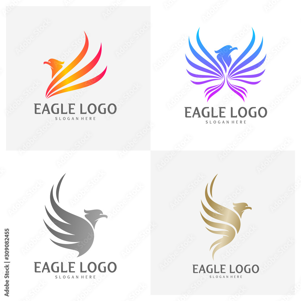 Set of Eagle logo design vector, Phoenix logo concept, Simple Eagle logo template, Icon Symbol, Creative design Set of Eagle logo design vector, Phoenix logo concept, Simple Eagle logo template, Icon Symbol, Creative design