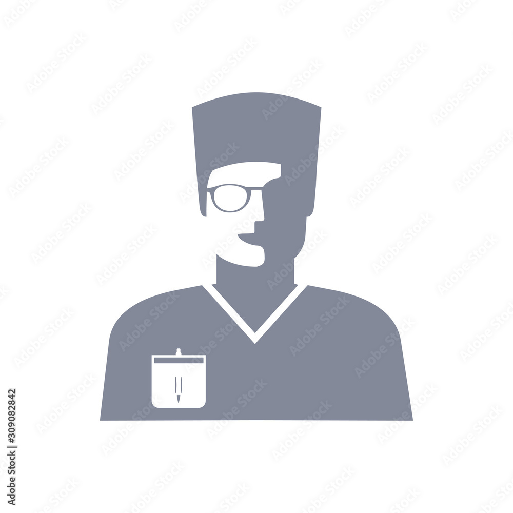 Vector doctor icon. Image of male doctor, in medical uniform. Isolated monochrome illustration, avatar nurse Vector doctor icon. Image of male doctor, in medical uniform. Isolated monochrome illustration, avatar nurse