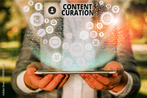 Handwriting text Content Curation. Conceptual photo process of gathering information related to a certain topic