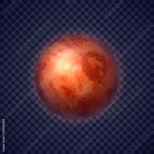 Realistic mars planet isolated on transparent background. Fourth red planet of solar system. Galaxy discovery and exploration. Realistic cosmic vector illustration for school education materials.