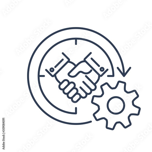 The negotiation process. Vector linear icon on a white background.