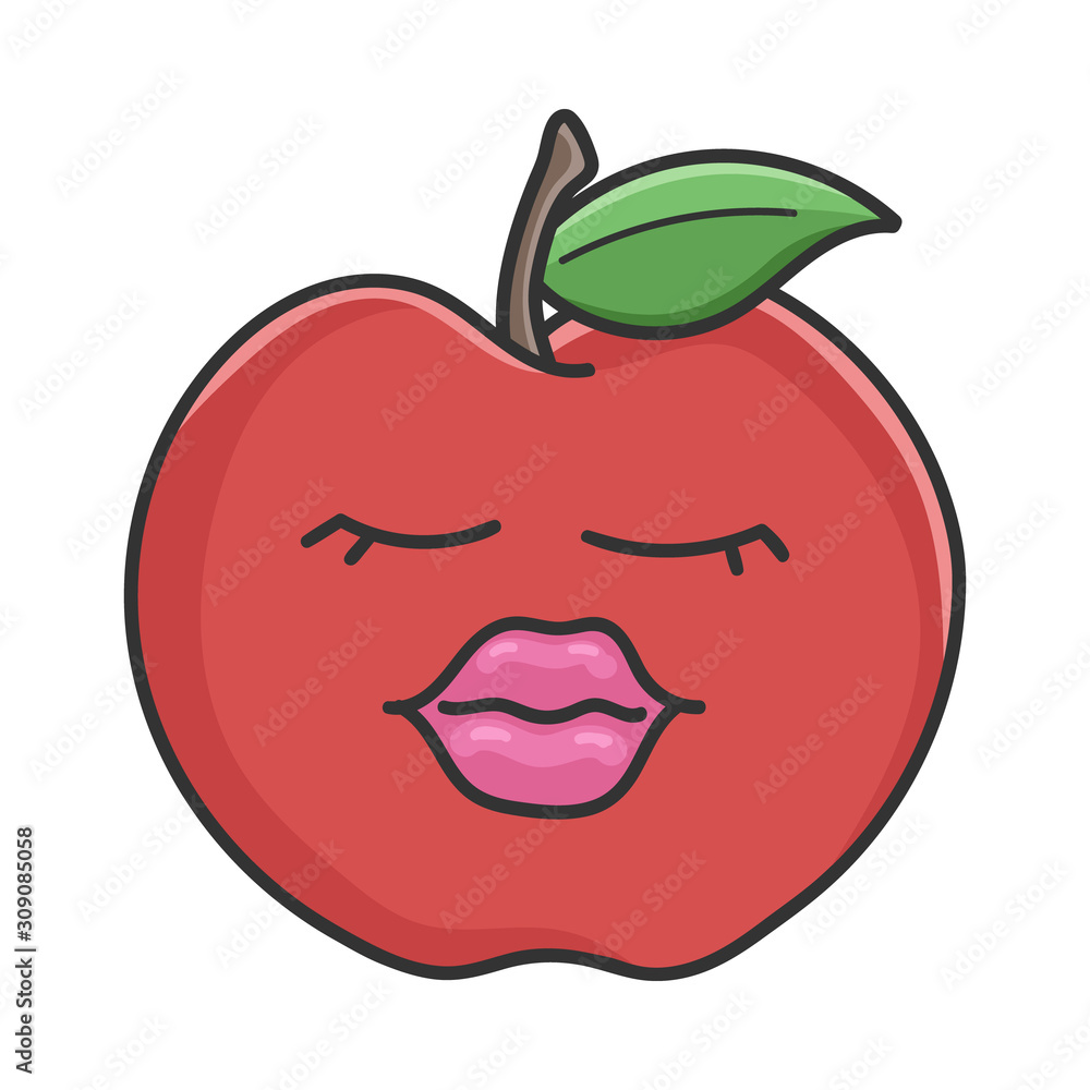 Sexy lips red apple cartoon apple isolated on white Stock Vector | Adobe  Stock