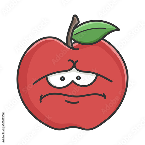 Sad red apple cartoon apple isolated on white