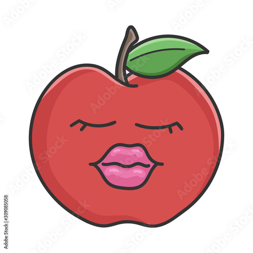 Sexy lips red apple cartoon apple isolated on white