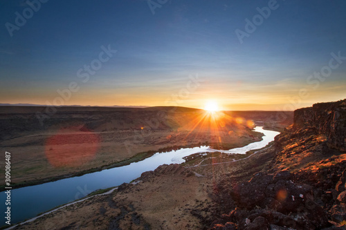 beautiful sunset over the snake river in idaho photo