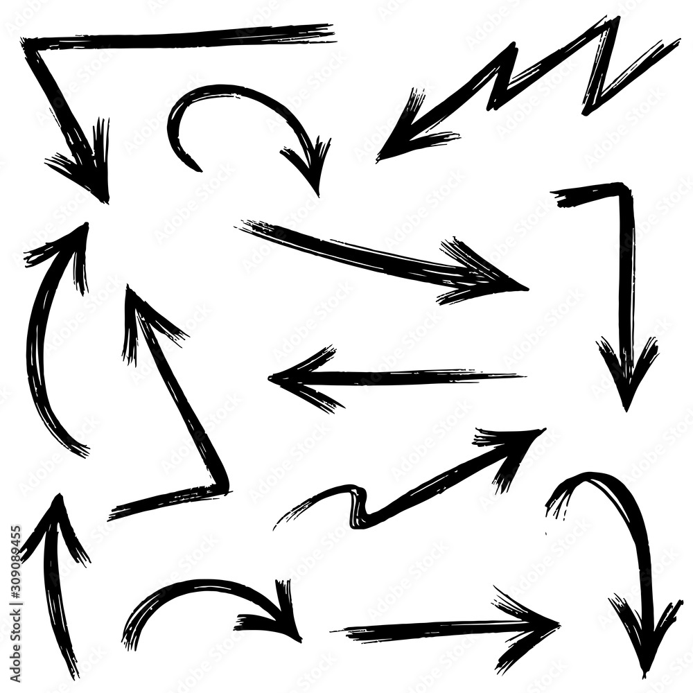 Set of Hand drawn vector arrows doodle on white background.design element vector illustration. Set of Hand drawn vector arrows doodle on white background.design element vector illustration.