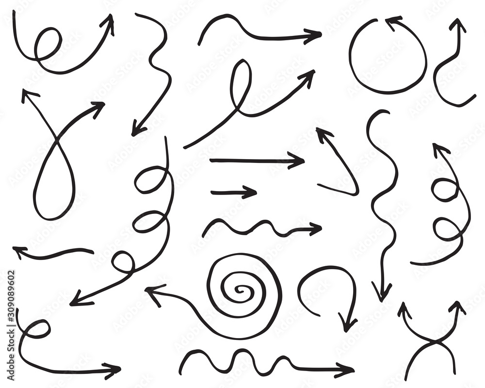 Set of Hand drawn vector arrows doodle on white background.design element vector illustration. Set of Hand drawn vector arrows doodle on white background.design element vector illustration.